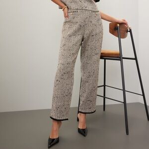 Ted Baker Feliot Cream and Black Herringbone Straight-Leg Trousers